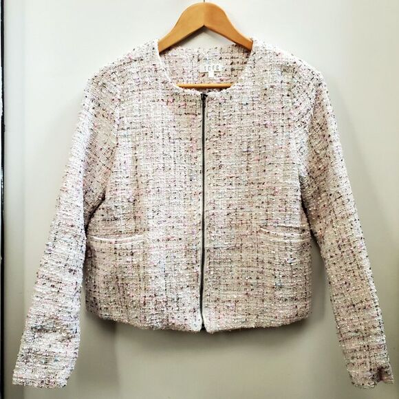 TCEC Jackets & Blazers - TCEC Tweed MED Jacket Fully Lined Pastel Cream/Pink/Lilac Metal Polyester Coat